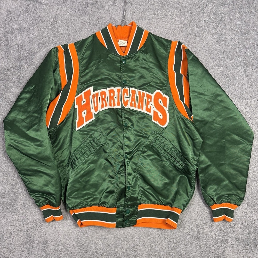 Vintage Miami Hurricanes Jacket Mens XL Satin Bomber Snap Front 80s 90s USA Made